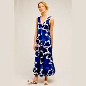 Blue and white abstract print flowing sundress from Floreat size M